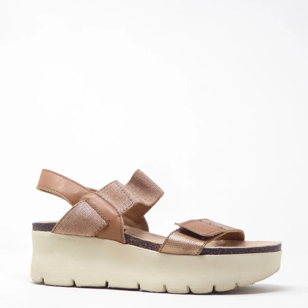 OTBT Women Nova Platform Sandals Rose Gold Leather Textile 7.5M